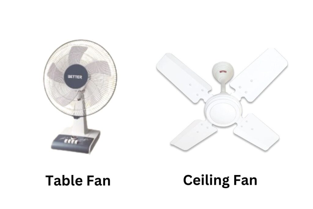 table fan vs ceiling fan 